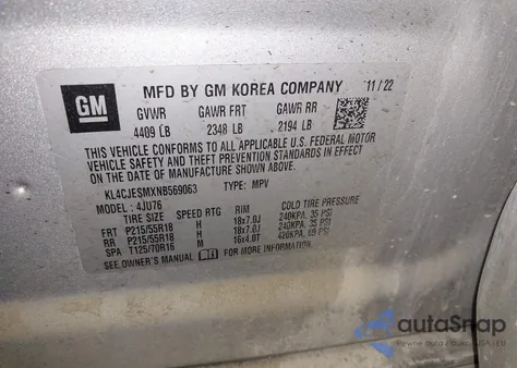 2022 Buick Encore Preferred из США, поврежденный, VIN KL4CJESMXNB569063